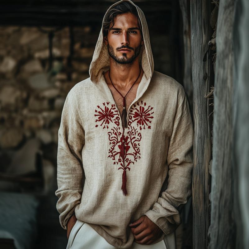 Men's Vintage Casual Embroidered Hoodie 54783215U