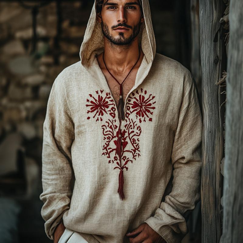 Men's Vintage Casual Embroidered Hoodie 54783215U