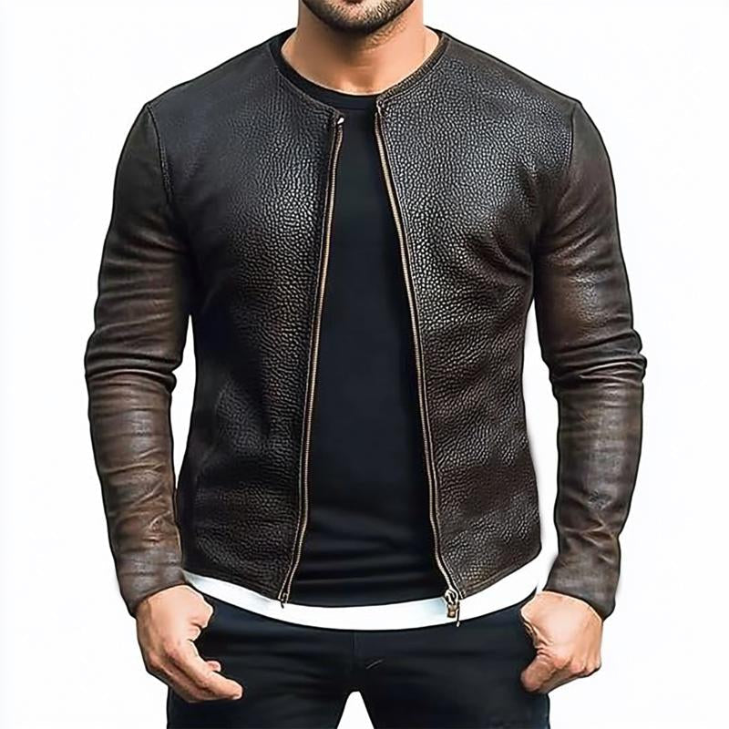 Men's Grainy Zippered Leather Jacket 03634965U