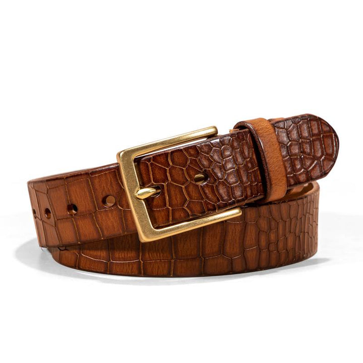 Men's First-layer Genuine Leather Pure Copper Bronze Buckle Cowhide Leather Belt 21888959U