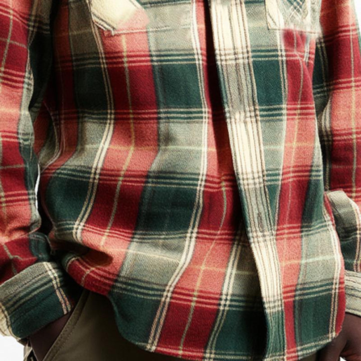 Men's Retro Colorblock Plaid Long Sleeve Shirt  71368370U