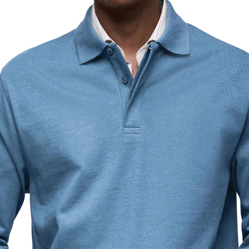 Men's Solid Color Lapel Long Sleeve Polo Shirt 04827705Z