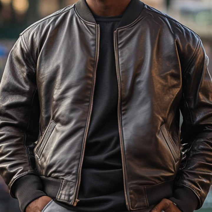 Men's Casual Leather Baseball Jacket 06989896F