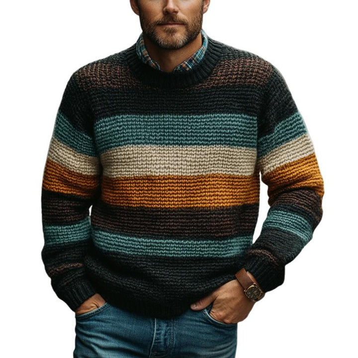 Men's Multicolor Line Crew Neck Knit Sweater 59486199U