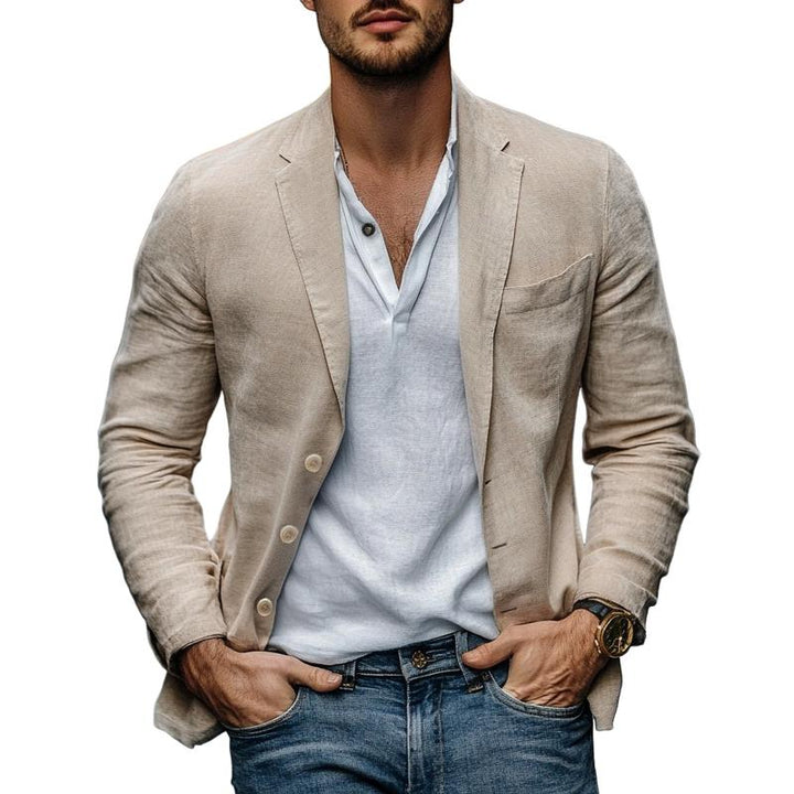 Men's Casual Cotton Linen Lapel Single-breasted Slim-fit Blazer 91277230M