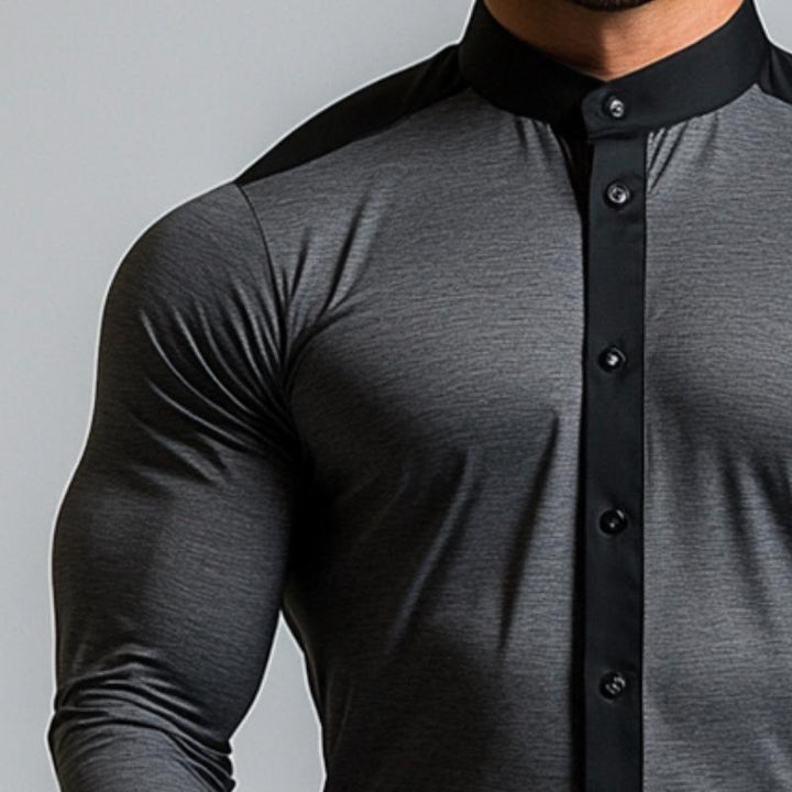 Men's Retro Casual Stitching Stand Collar Long Sleeve Shirt 06025399TO