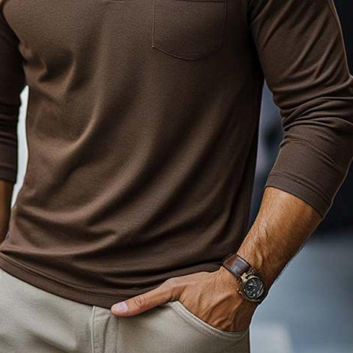 Men's Classic Casual V-Neck Pocket Cotton Long Sleeve T-Shirt 79171991K