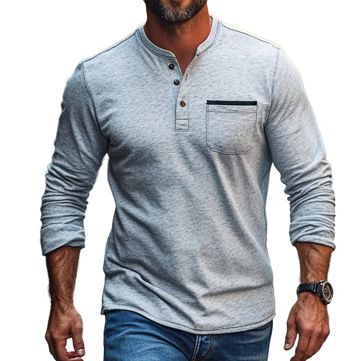 Men's Vintage Casual Pocket Henley Neck Long Sleeve T-Shirt 79841930TO