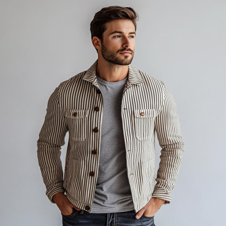 Men's Vintage Casual Striped Single Breasted Jacket 63521497Y