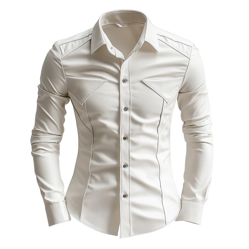 Men's Classic Edgy Slim Lapel Long Sleeve Leather Shirt 80889750F