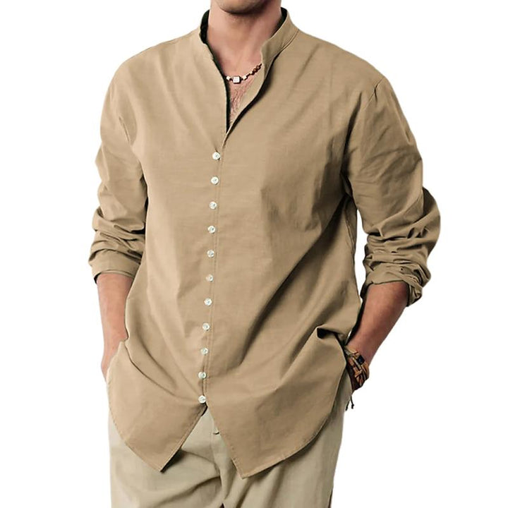 Men's Solid Color Loose Stand Collar Long Sleeve Shirt 83991458Z