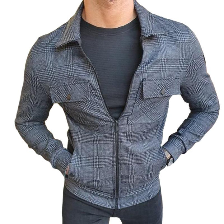 Men's Retro Casual Plaid Lapel Zipper Cropped Jacket 68627887TO