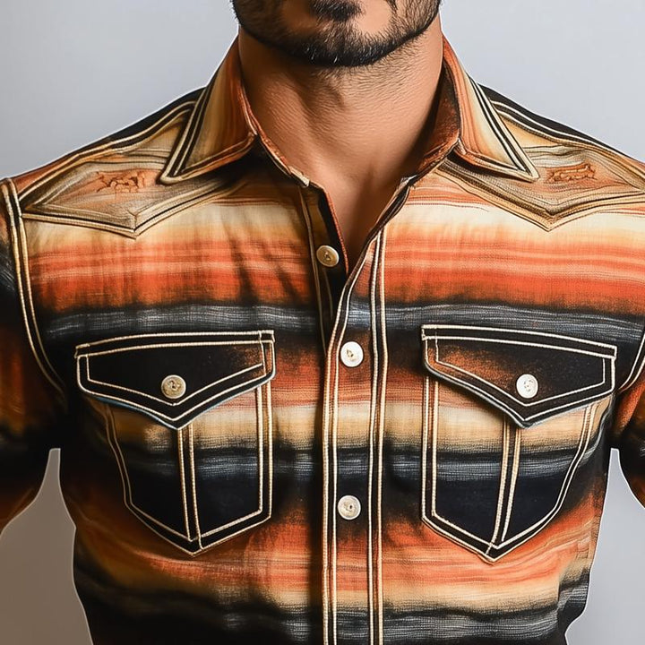 Men's Western Style Graphic Lapel Chest Pocket Long Sleeve Shirt 69517926Z