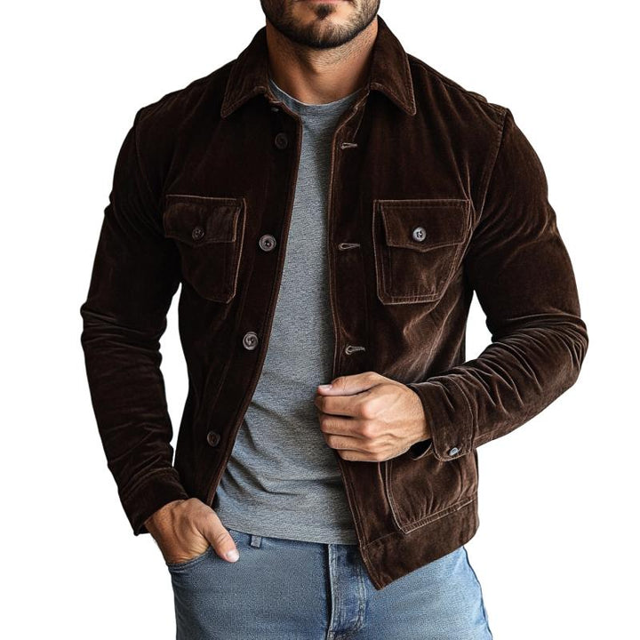 Men's Fashion Velvet Multi-Pocket Single Breasted Jacket 49878891Y