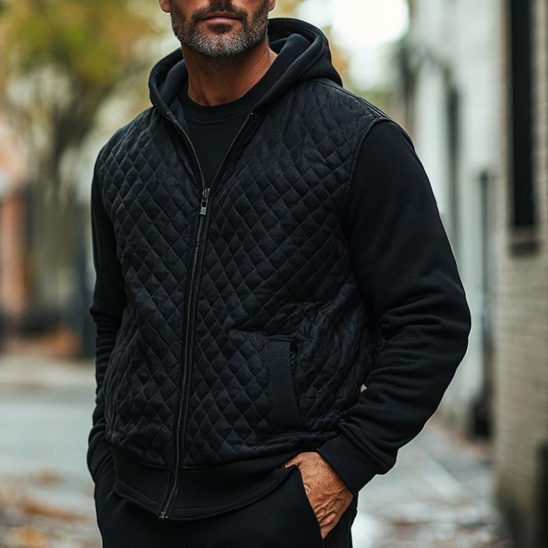 Men's Classic Versatile Quilted Zip Hoodie 10099097F