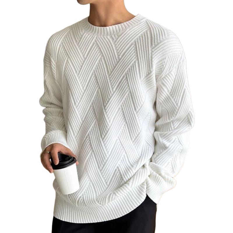 Men's Solid Crew Neck Textured Knit Sweater 68360985F