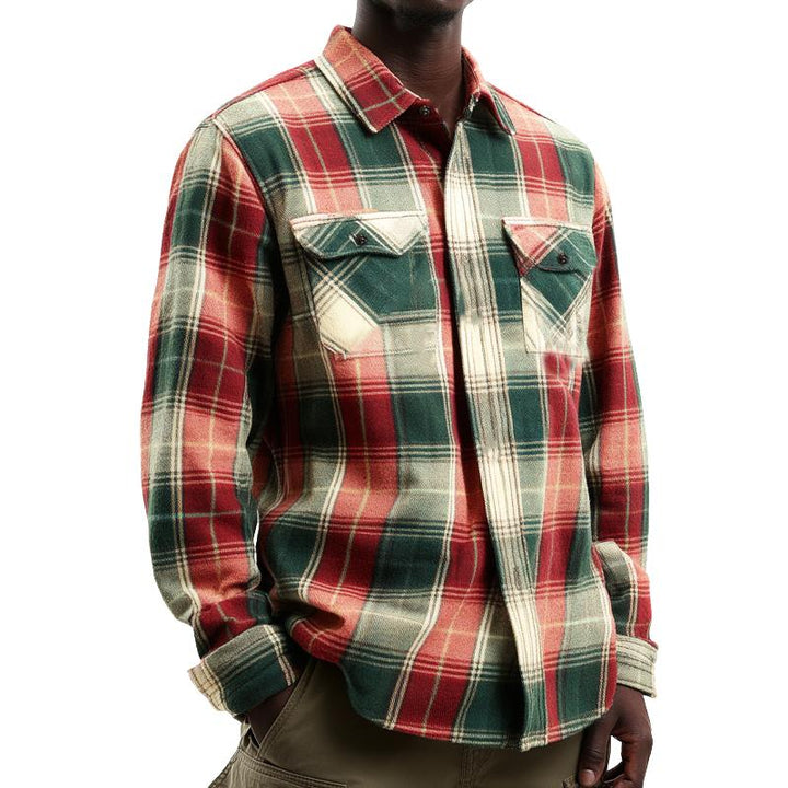 Men's Retro Colorblock Plaid Long Sleeve Shirt  71368370U