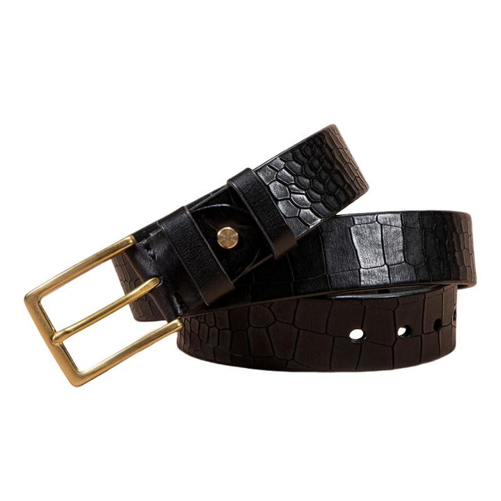 Men's First-layer Genuine Leather Pure Copper Bronze Buckle Cowhide Leather Belt 21888959U