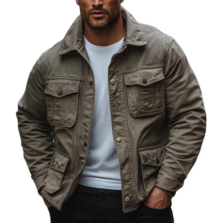 Men's Retro Lapel Multi-pocket Single Breasted Cargo Jacket 37402764Z