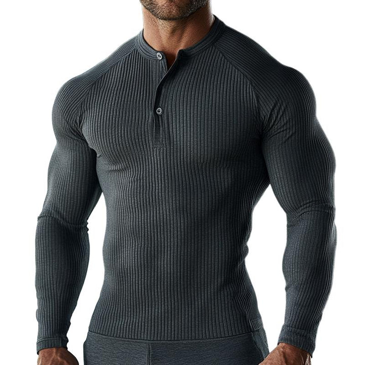 Men's Retro Casual Solid Striped Henley Neck Long Sleeve T-Shirt 22461087TO