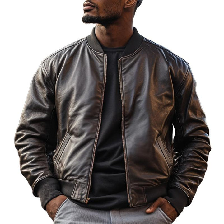 Men's Casual Leather Baseball Jacket 06989896F