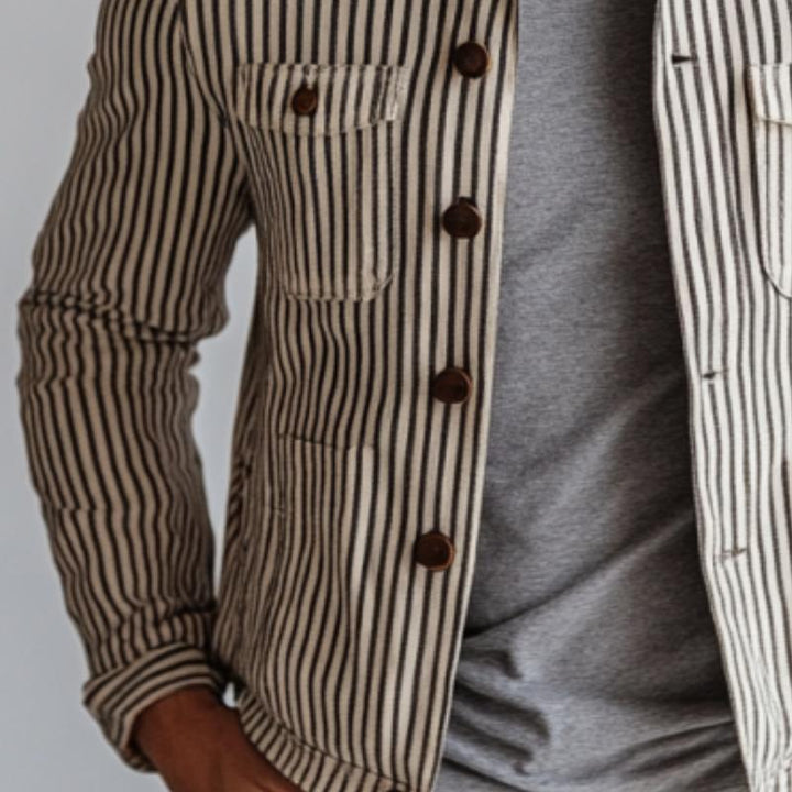 Men's Vintage Casual Striped Single Breasted Jacket 63521497Y