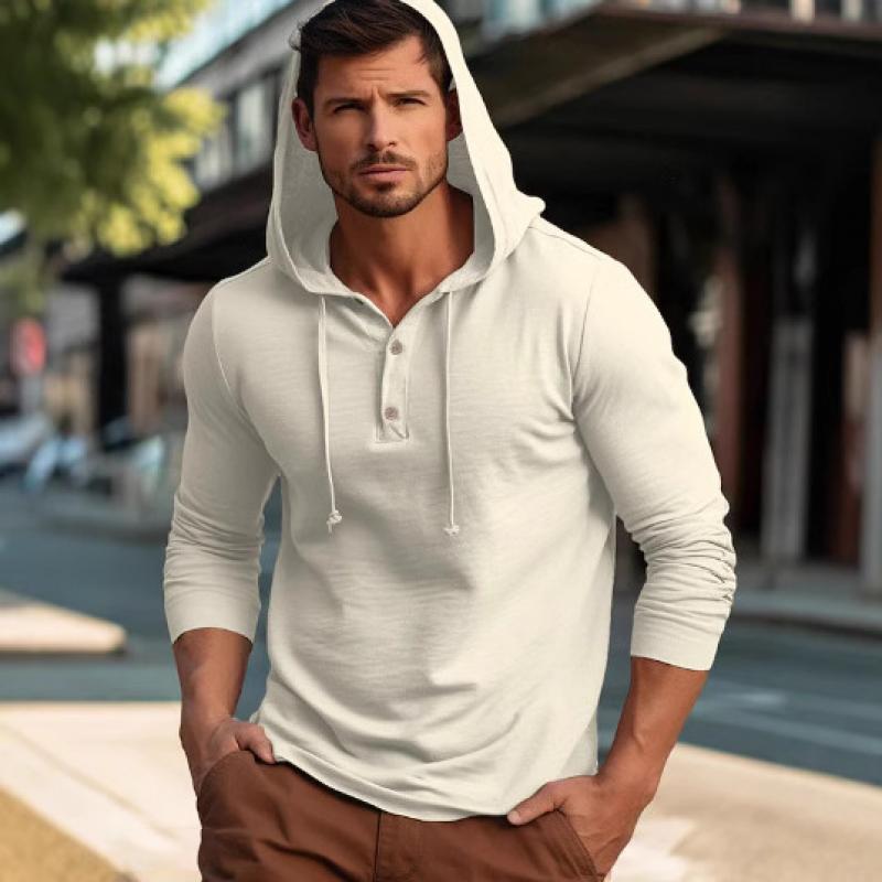 Men's Solid Color Hooded Long Sleeve Casual T-shirt 59056224Z