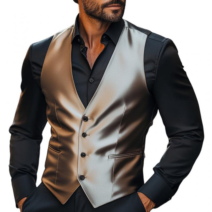 Men's Vintage Satin V-neck Single-breasted Suit Vest 31210066M