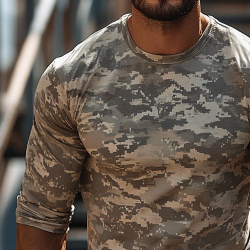 Men's Retro Casual Camouflage Printed Round Neck Long Sleeve T-Shirt 71775928TO