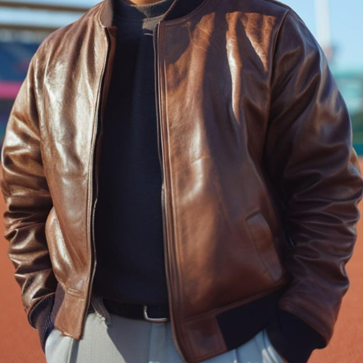 Men's Outdoor Leisure Leather Baseball Jacket 17717756F