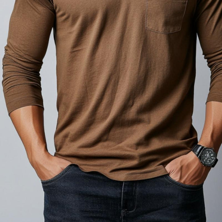 Men's Classic Casual V-Neck Pocket Cotton Long Sleeve T-Shirt 51687855K