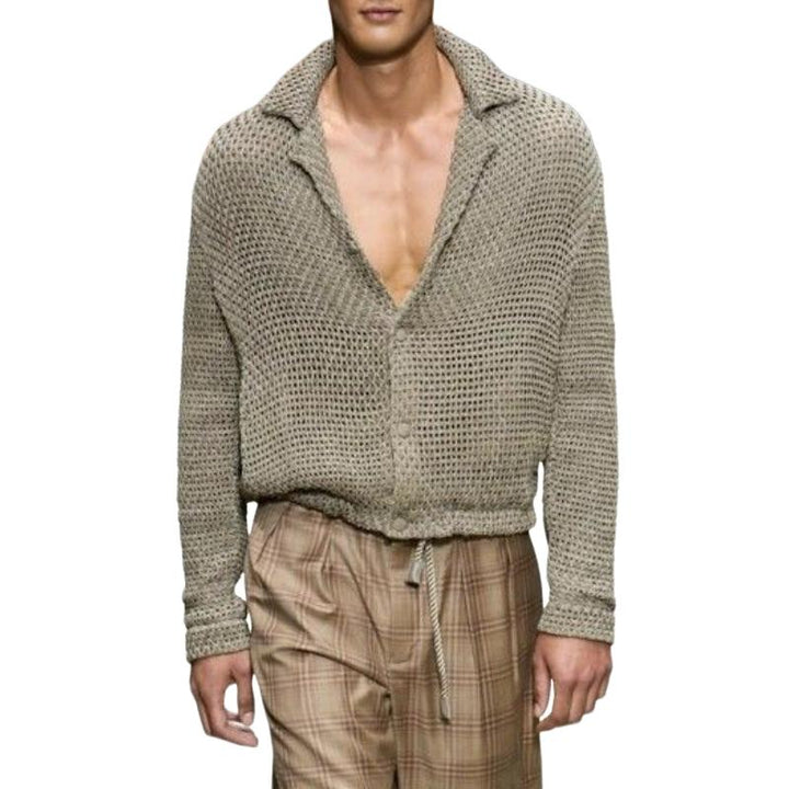 Men's Vintage Lapel Single Breasted Cropped Knit Cardigan 98155164M