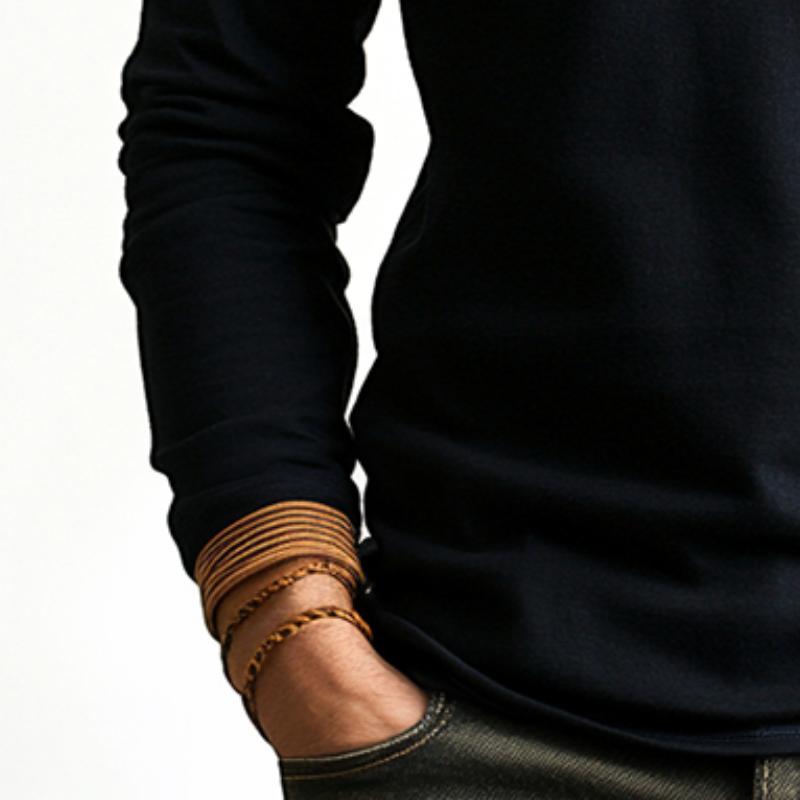 Men's Retro Casual Solid Color Lace-up Long Sleeve T-shirt 45801621TO