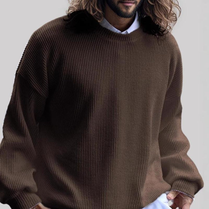 Men's Solid Color Striped Loose Round Neck Long Sleeve Casual Sweatshirt 79844460Z