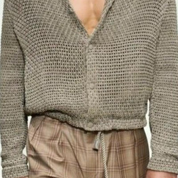 Men's Vintage Lapel Single Breasted Cropped Knit Cardigan 98155164M