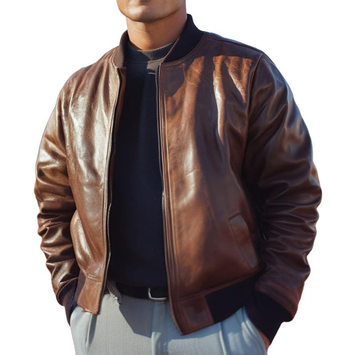 Men's Outdoor Leisure Leather Baseball Jacket 17717756F