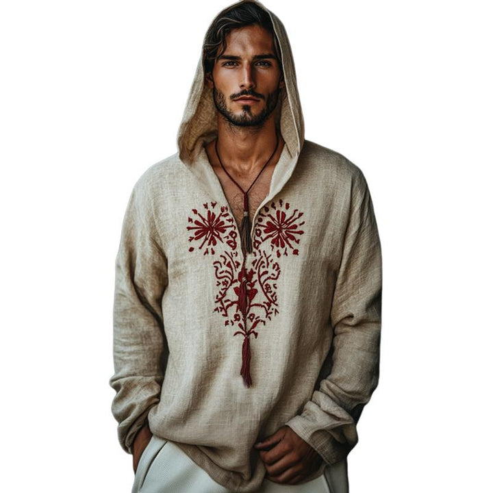 Men's Vintage Casual Embroidered Hoodie 54783215U