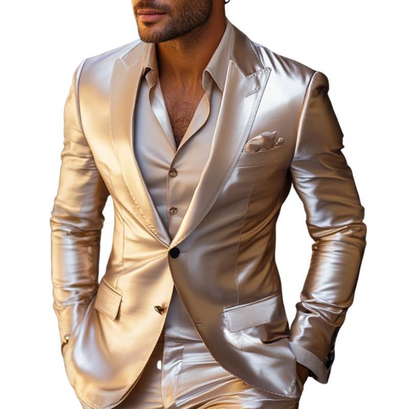 Men's Elegant Satin Peak Lapel Single-breasted Slim-fit Blazer 16427067M