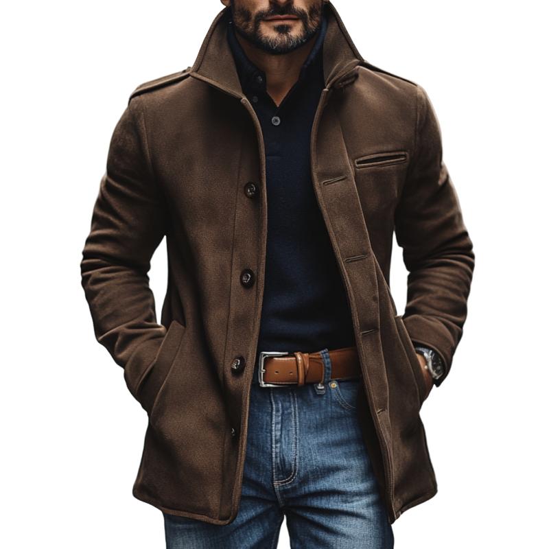 Men's Casual Suede Lapel Single Breasted Slim Fit Coat 72911041M