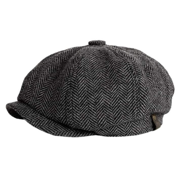 Men's Vintage Herringbone Woolen Beret 62135967M