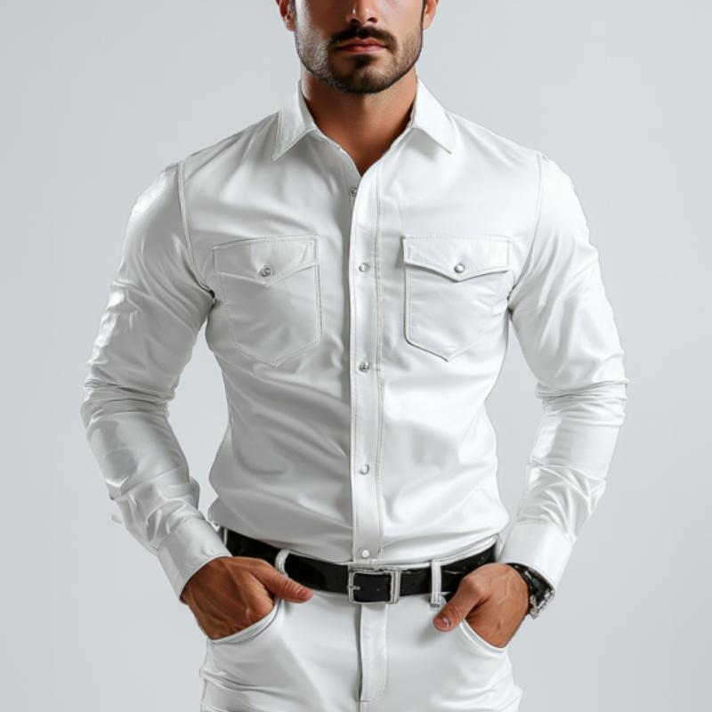 Men's Classic Casual Slim Fit Leather Long Sleeve Shirt 88102821K