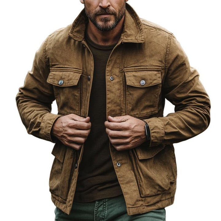 Men's Retro Distressed Lapel Multi-pocket Outdoor Cargo Jacket 68017730Z