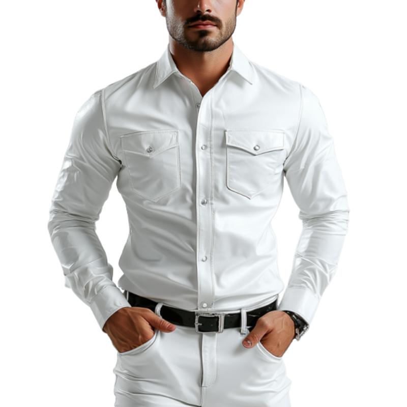 Men's Classic Casual Slim Fit Leather Long Sleeve Shirt 88102821K