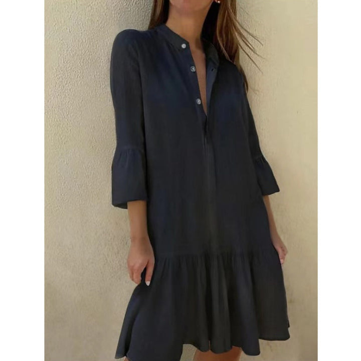 Women's Lapel Pleated Mini Shirt Dress